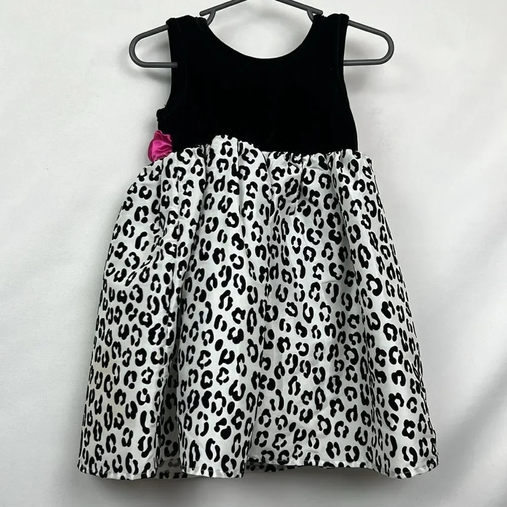 Holiday Editions Black white Animal Print dress velvet top EUC size 24 months